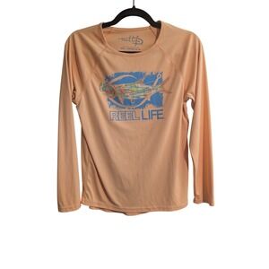 Reel Life Fishing Shirt Womens Medium Orange Long Sleeve Tarpon Graphic Tee